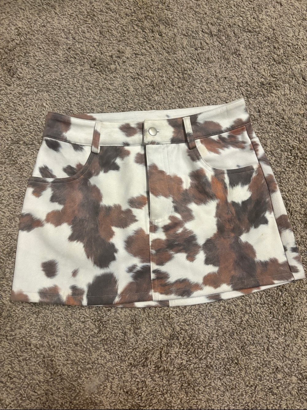 Sincerely Jules Cowprint Mini Skirt in White and Brown
